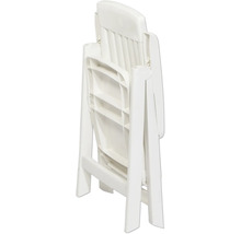 Chaise de jardin pliante en plastique blanc.