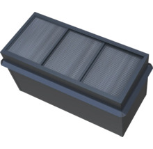 Jardinière surélevée rectangulaire en métal anthracite avec surface nervurée en trois parties.
