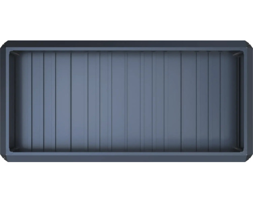 Carré potager rectangulaire en métal vu de dessus avec plaque de fond profilée.