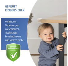 Eckenschutz für Tische, Schränke und Fensterbänke, geprüft kindersicher zur Vermeidung von Verletzungen an scharfen Kanten.