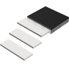 Kit composé d'une plaque antivibratoire rainurée sur un cadre métallique et de trois plaques d'insertion blanches rectangulaires.