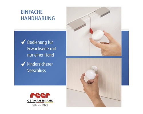reer Magnetschloss für Schränke und Schubladen, Einhandbedienung für Erwachsene, kindersicherer Verschluss