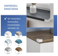Universell einsetzbarer Eckenschutz für Möbel aus Marmor, Stein, Glas, Lack, Metall und Holz an Fensterbänken und Schränken.