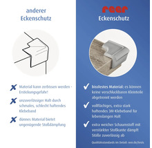 Vergleich von herkömmlichem Eckenschutz und reer Eckenschutz aus weichem, bissfestem Schaumstoff mit stark haftendem 3M-Klebeband.