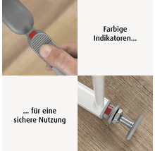 Detail eines Türschutzgitters mit farbigen Indikatoren zur Kontrolle der korrekten Montage und für eine sichere Nutzung.