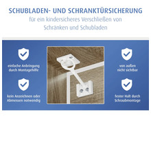 Sécurité en plastique pour tiroirs et portes d'armoire pour une fermeture sûre pour les enfants, montage par vis invisible à l'intérieur.