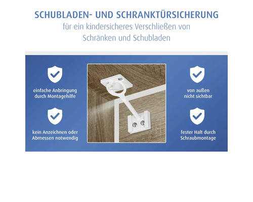 Sécurité en plastique pour tiroirs et portes d'armoire pour une fermeture sûre pour les enfants, montage par vis invisible à l'intérieur.