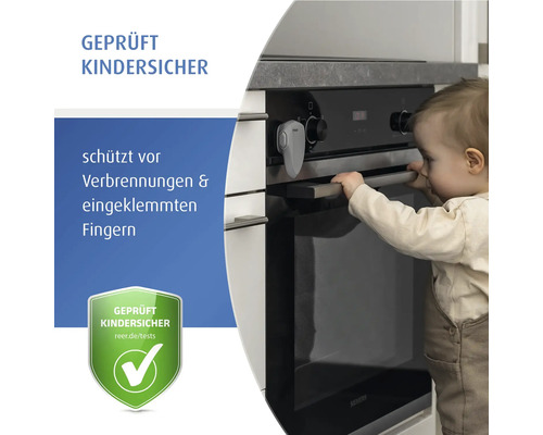 Sécurité de four pour enfants installée, protège les jeunes enfants des brûlures et des doigts coincés, sécurité enfant testée.