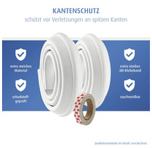 Kantenschutz aus weichem Material zum Zuschneiden, schadstoffgeprüft, inklusive extra starkem 3M Logo Klebeband zum Schutz vor spitzen Kanten.