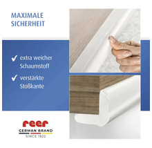 reer Kantenschutz aus extra weichem Schaumstoff mit verstärkter Stoßkante für Möbelkanten zum Schutz vor Verletzungen, reer Logo.