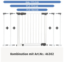 Türschutzgitter mit Erweiterungen für Breiten von 77,5 bis maximal 111,5 Zentimeter. Kombination mit Artikelnummer 46302.