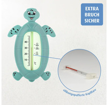 Badethermometer in Schildkrötenform, extra bruchsicher durch silikongepufferte Kapillare, Anzeige von null bis 40 Grad Celsius.