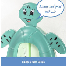 Badethermometer in Schildkrötenform mit kindgerechtem Design und integrierter Temperaturskala.