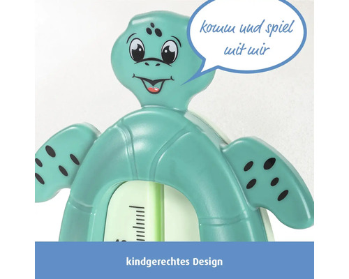Badethermometer in Schildkrötenform mit kindgerechtem Design und integrierter Temperaturskala.