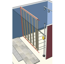 Construction d une ossature de cloison en bois dans une pièce à l aide d un niveau laser pour un alignement horizontal précis.
