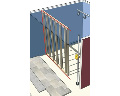 Construction d une ossature de cloison en bois dans une pièce à l aide d un niveau laser pour un alignement horizontal précis.