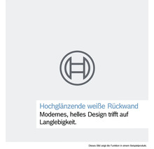 Logo Bosch. Paroi arrière blanche brillante. Design moderne et durable.
