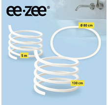 ee-zee Logo. Flexible Dichtungsleiste für Badewannen, 5 Meter Länge, formbar zu Kreisen mit Durchmessern von 80 und 130 Zentimetern.