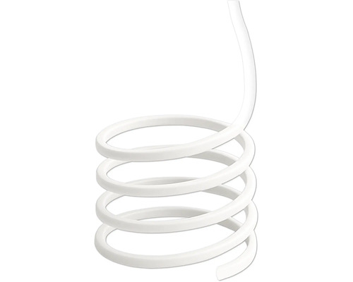 Spiralförmiges weißes Kunststoffkabel oder Schlauch.