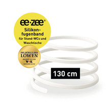 ee-zee Silikon-fugenband für Stand-WCs und Waschtische, Länge 130 Zentimeter, ee-zee Logo und Die Höhle der Löwen Logo.