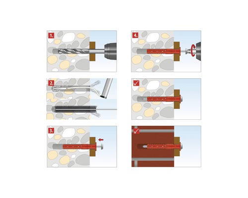 Instructions pour la fixation d''une cheville dans un mur