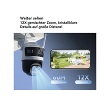 Caméra de surveillance Imou avec zoom mixte 12 fois et portée de détection de 60 mètres, affichage du zoom sur un smartphone.