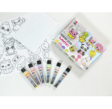 Marabu Window Color Set Sweeties mit sechs Malfarben, Malvorlagen, Folie und Verpackung.