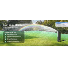 Arroseur de pelouse intelligent sur gazon vert. L'appareil utilise la technologie EvenRain pour une économie d'eau allant jusqu'à 40 pour cent.