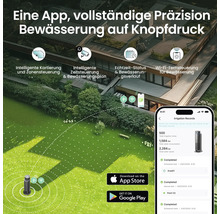 Arrosage de jardin intelligent via application avec programmation, gestion de zones et suivi de la consommation d'eau pour l'entretien du gazon.