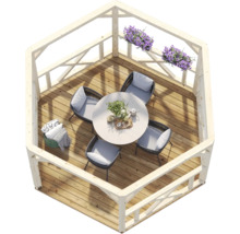 Pavillon Palmako Betty 9,9 m² sechseckig mit Geländer ohne Fußboden 384 x 339 cm tauchgrundiert braun