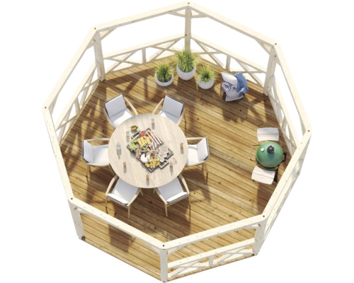 Pavillon Palmako Betty 18,0 m² octogonal avec garde-corps sans plancher 465 x 465 apprêt par immersion cm marron