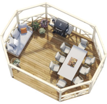 Pavillon Palmako Betty 25,0 m² octogonal avec garde-corps sans plancher 617 x 467 cm apprêt par immersion marron