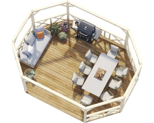 Pavillon Palmako Betty 25,0 m² octogonal avec garde-corps sans plancher 617 x 467 cm apprêt par immersion marron