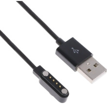 USB-Ladekabel mit USB-A-Anschluss und magnetischem 4-Pin-Anschluss für Smartwatches.
