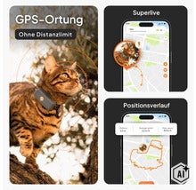 Traceur GPS pour chats avec localisation en temps réel sans limite de distance et historique de position via une application. (Image AI modified or generated)