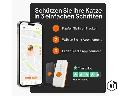 Traceur GPS Weenect pour chat : configurer en trois étapes. Acheter le traceur, choisir l'abonnement, télécharger l'application. (Image AI modified or generated)