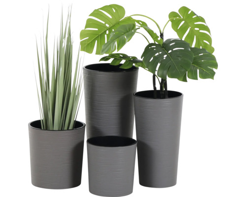 Pflanztopf Siena Garden Eco Lens Kunststoff Holz 2er-Set Ø 30 cm H 30,5 cm grau inkl. Pflanzeinsatz