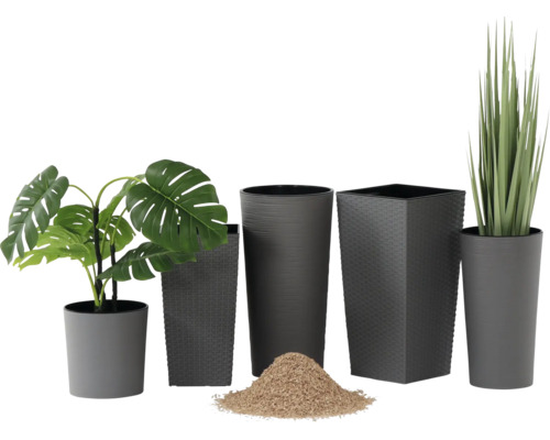 Pflanztopf Siena Garden Eco Lens Kunststoff Holz 2er-Set Ø 30 cm H 30,5 cm grau inkl. Pflanzeinsatz