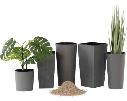 Pflanztopf Siena Garden Eco Lens Kunststoff Holz 2er-Set Ø 30 cm H 30,5 cm hellgrau inkl. Pflanzeinsatz