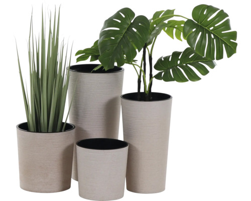 Pflanzvase Siena Garden Locon Kunststoff Holz 2er-Set Ø 30 cm H 57 cm weiß inkl. Pflanzeinsatz