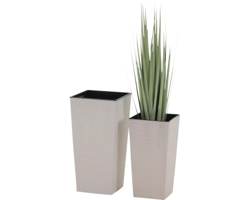 Pflanzvase Siena Garden Nizza Kunststoff Holz 2er-Set 30 x 30 x 57 cm weiß inkl. Pflanzeinsatz