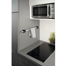 Barre de crédence de cuisine moderne en tube d'aluminium avec deux supports cubiques fixés au mur.