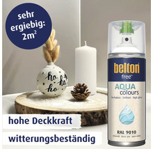 Peinture en aérosol Belton Free Aqua Colours en blanc pur brillant RAL 9010 pour 2 mètres carrés avec haut pouvoir couvrant et résistance