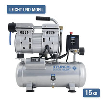 Compresseur Hyundai Super Silent, un compresseur mobile et léger pesant 15 kilogrammes pour des usages polyvalents.