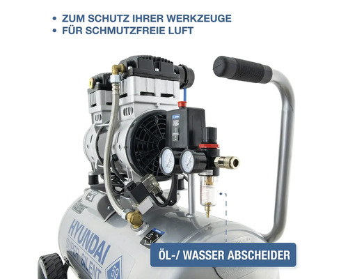 Compresseur Hyundai Super Silent avec séparateur huile et eau pour air comprimé propre et protection des outils