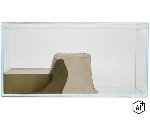 Ameisenfarm mit Sand und einem durchsichtigen Behälter zur Beobachtung von Ameisen. (Image AI modified or generated)