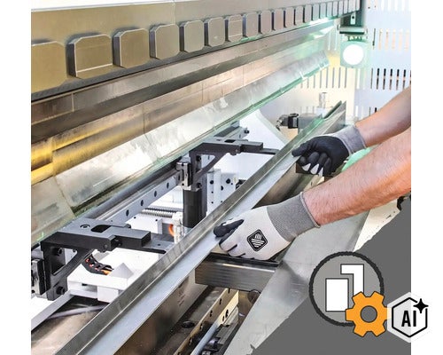 Un artisan portant des gants de travail utilise une cintreuse industrielle pour le façonnage précis de profilés métalliques dans l atelier. (Image AI modified or generated)