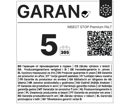 Garantie fabricant de cinq ans pour le système anti insecte Insect Stop Premium Falt