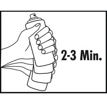 Illustration symbolique montrant comment secouer une bombe aérosol pendant deux à trois minutes avant usage.