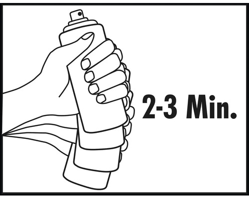 Illustration symbolique montrant comment secouer une bombe aérosol pendant deux à trois minutes avant usage.